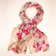 Pure Silk Rose Print Lightweight Scarf