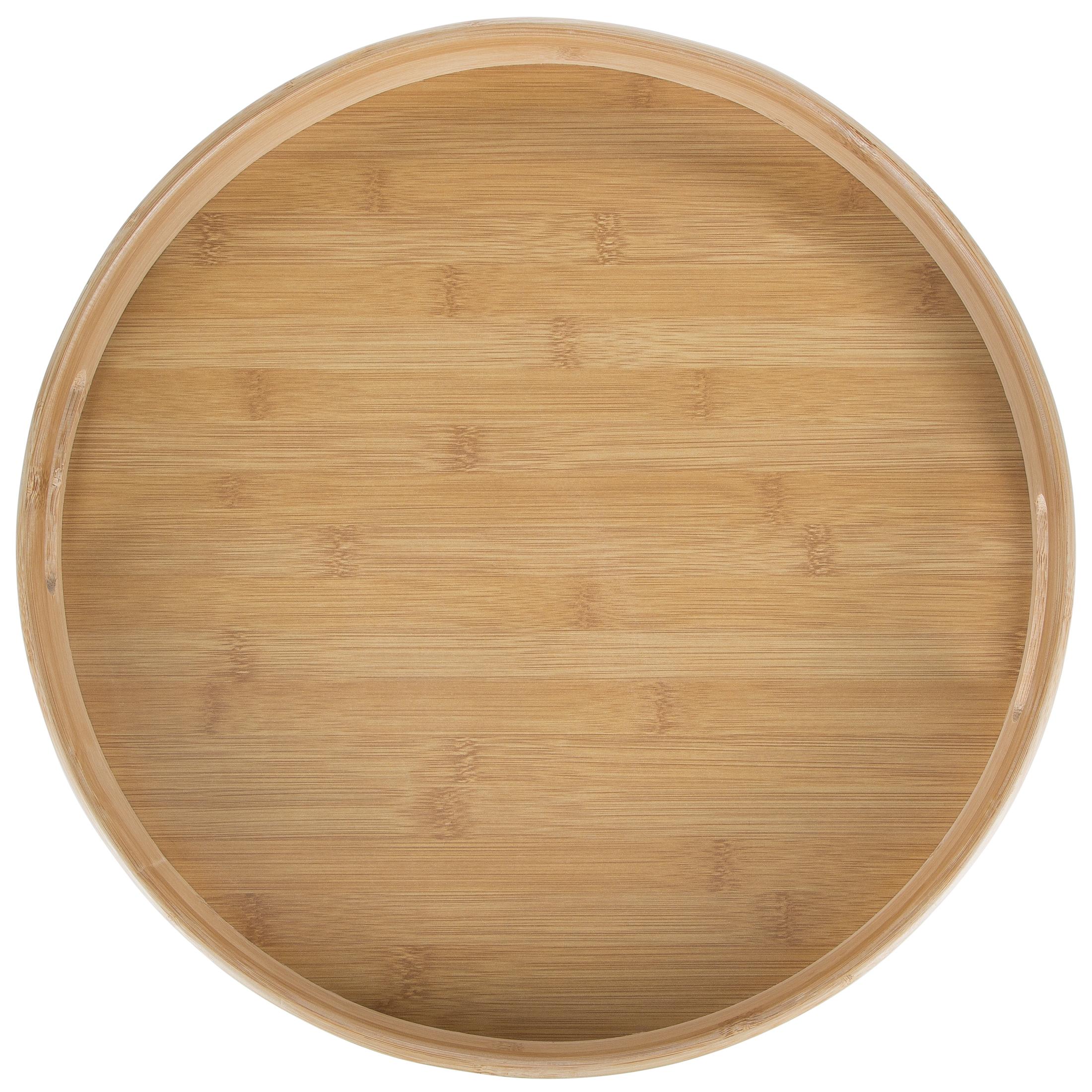 Levivo Round Bamboo Serving Tray with CutOut Handles Bamboo Serving