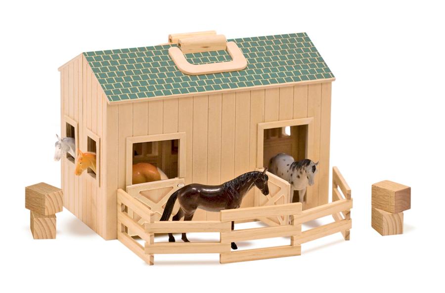 Melissa & Doug Fold and Go Wooden Horse Stable Dollhouse With Handle