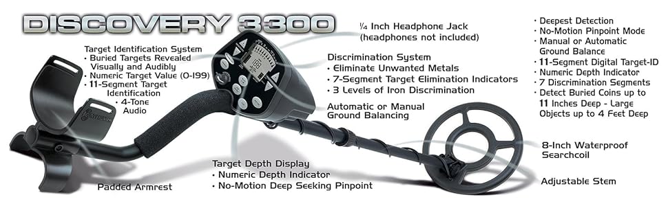 Bounty Hunter Discovery 3300 Metal Detector with 4-Tone and 11-Segment