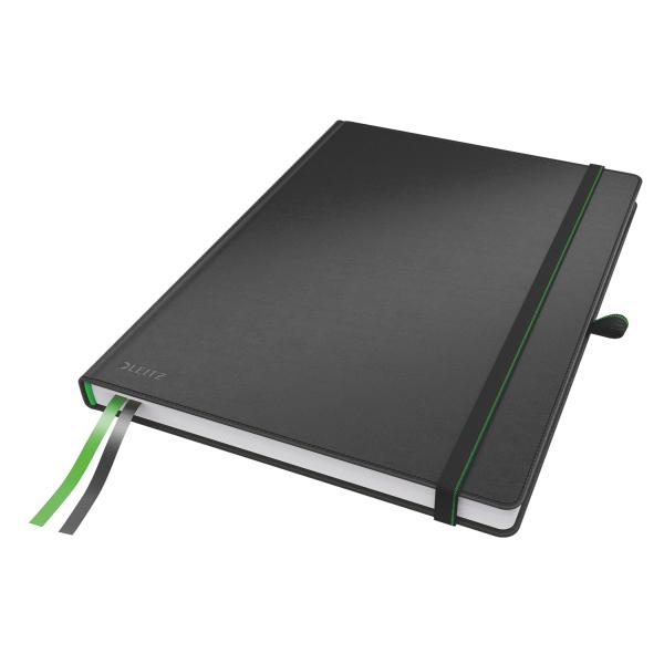 Leitz A4 Hard Cover Notebook, Black (80 Sheets, Ruled, with 2 Bookmarks, 100 gsm Ivory Paper