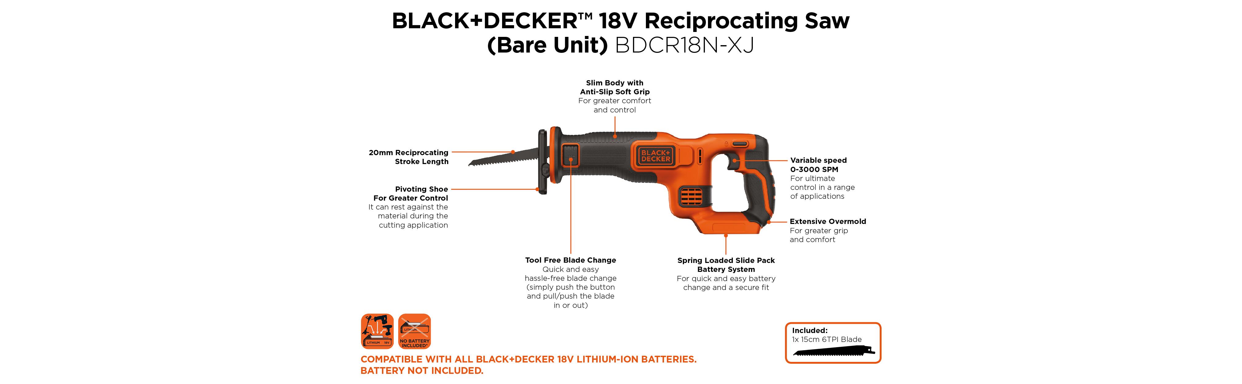 BLACK+DECKER 18V Cordless Reciprocating Saw Bare Unit (Battery not included) Amazon.co.uk