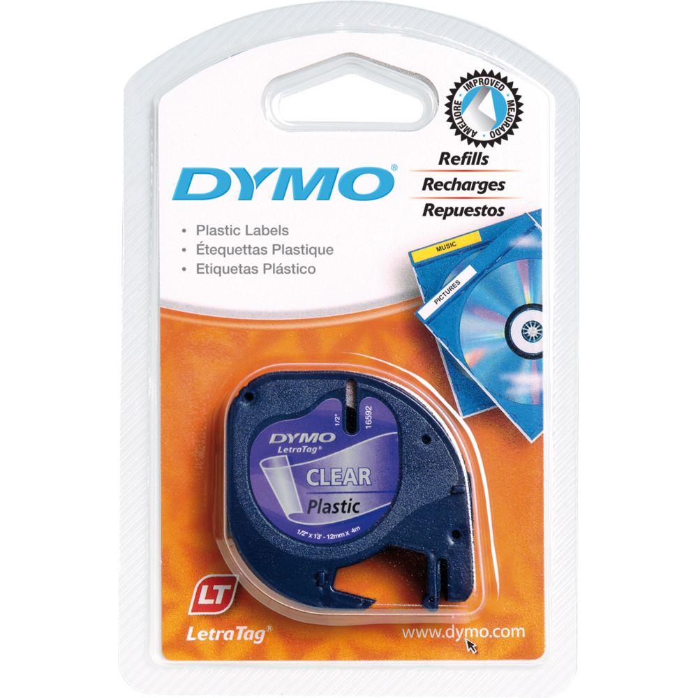Dymo LetraTag Plastic Tape, 12 mm x 4 m Roll Black on Transparent