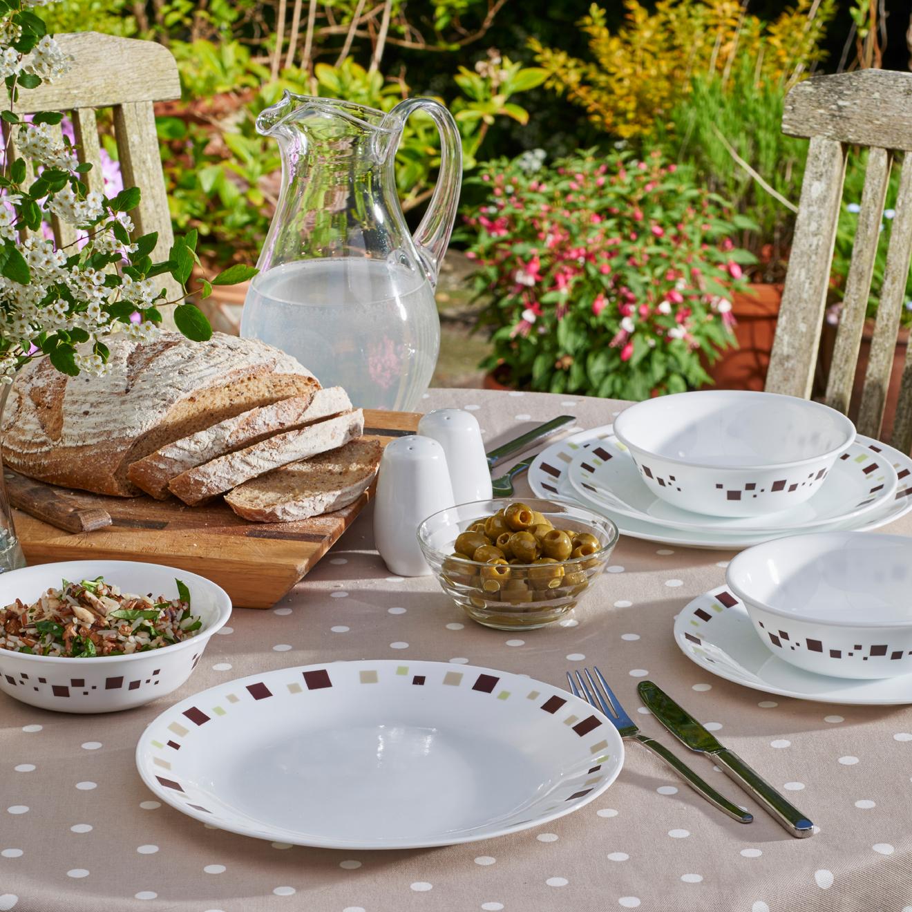 Corelle Vitrelle Glass 12Piece Celebration Dinner Set, Red/Purple