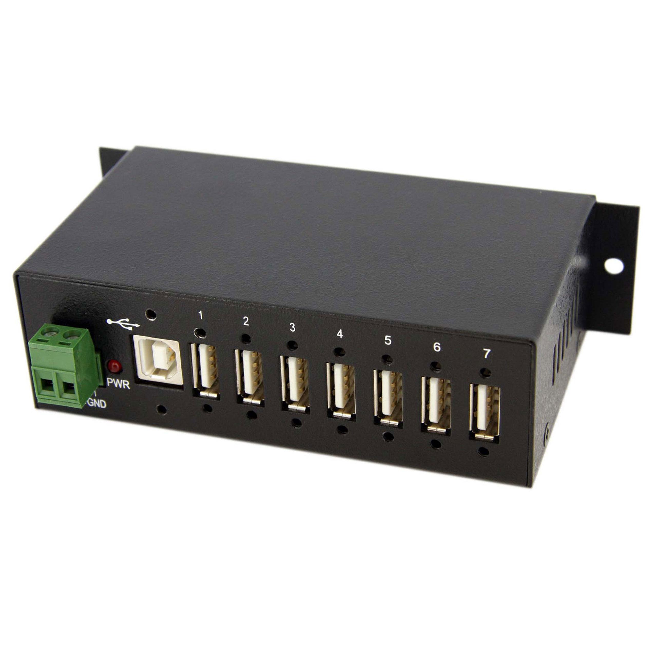 7 Port Industrial USB 3.0 Hub Rugged Black Metal Mountable USB