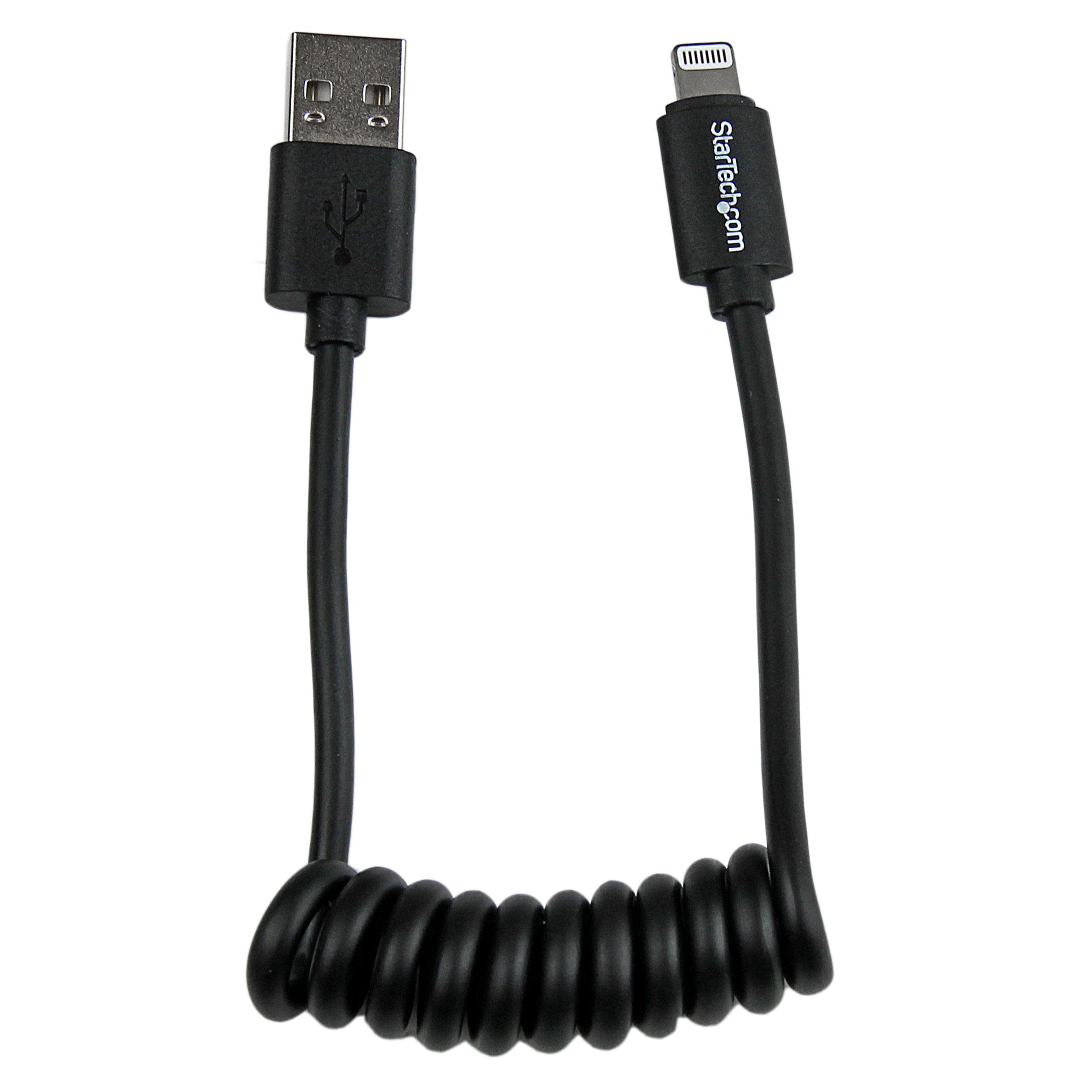 0.3m 1ft Coiled Black Apple 8pin Lightning to USB Cable
