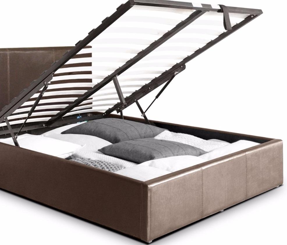 Ottoman Double Storage Bed Upholstered in Faux Leather, 4ft 6, Black