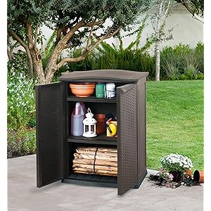 keter mini cabinet two shelves freestanding plastic rattan