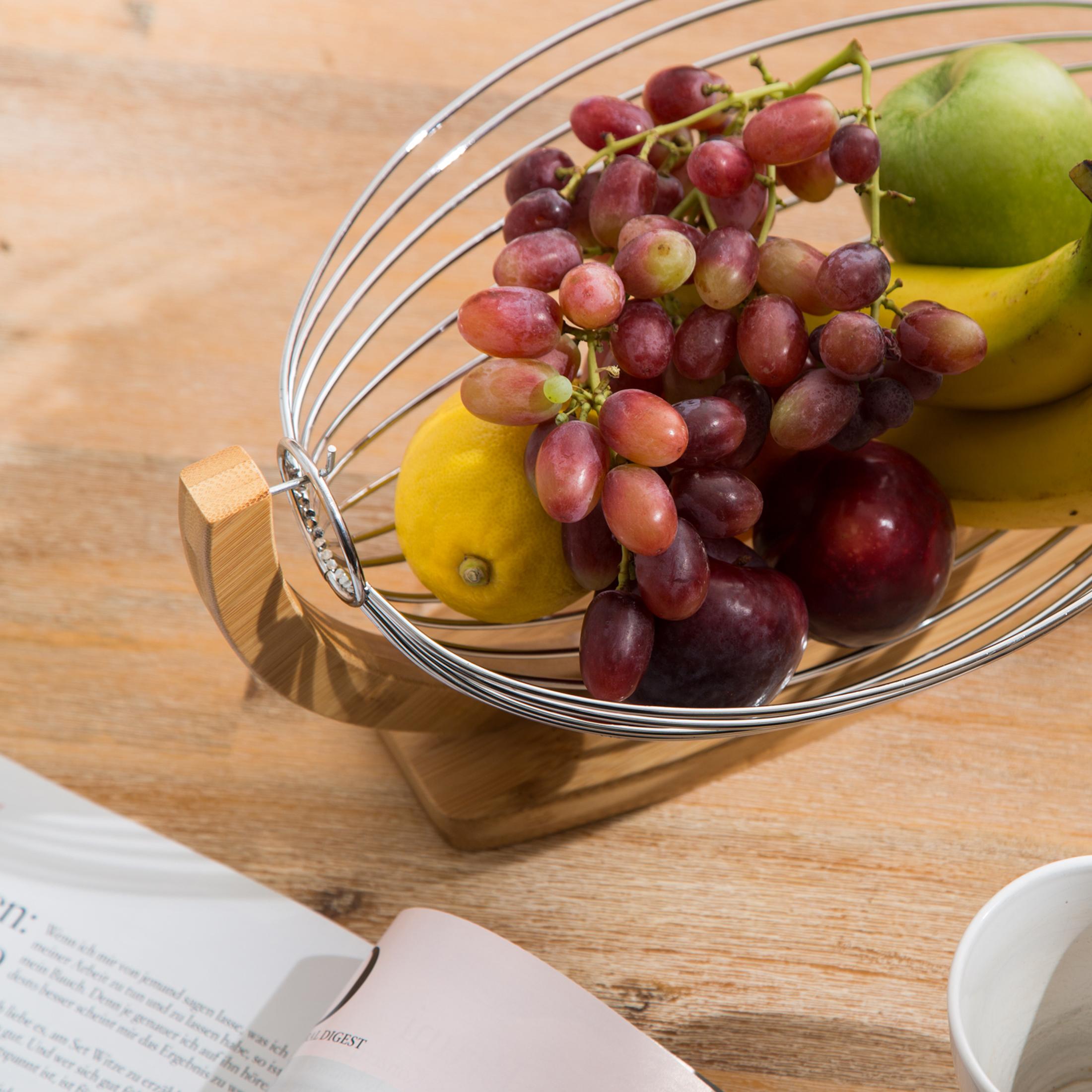 Levivo Fruit Bowl for the Kitchen Fruit Basket in Metal and Bamboo Stylish Hanging Basket