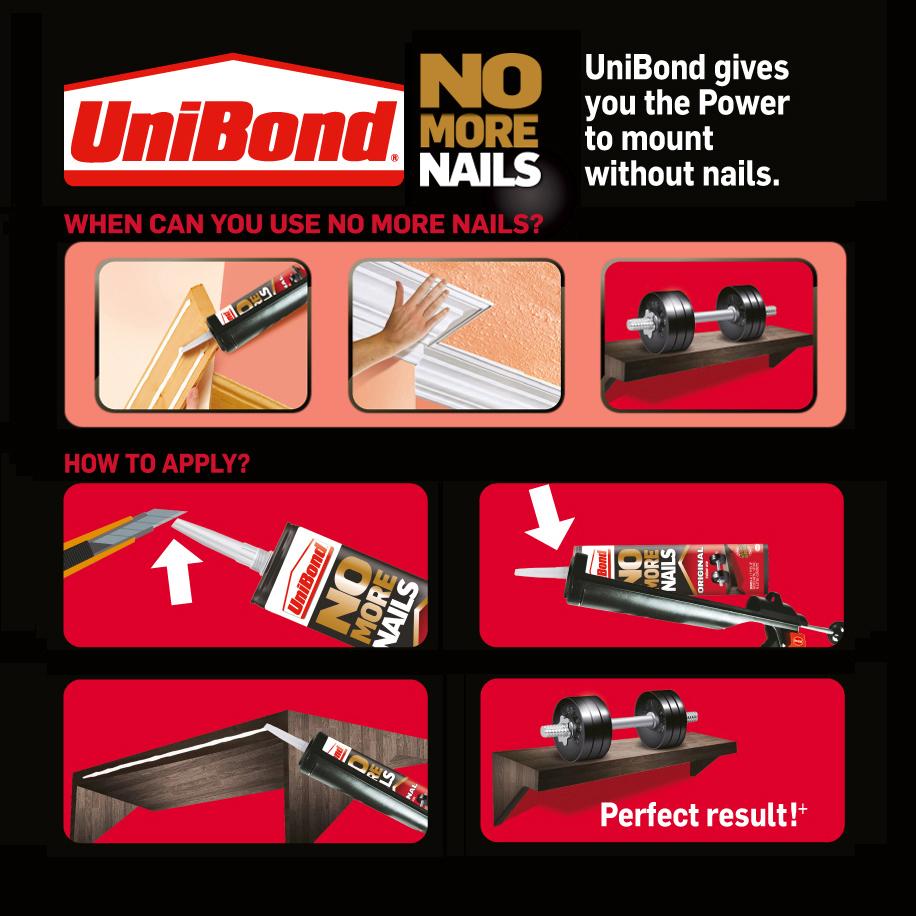 UniBond No More Nails Original, HeavyDuty Mounting Adhesive, Strong