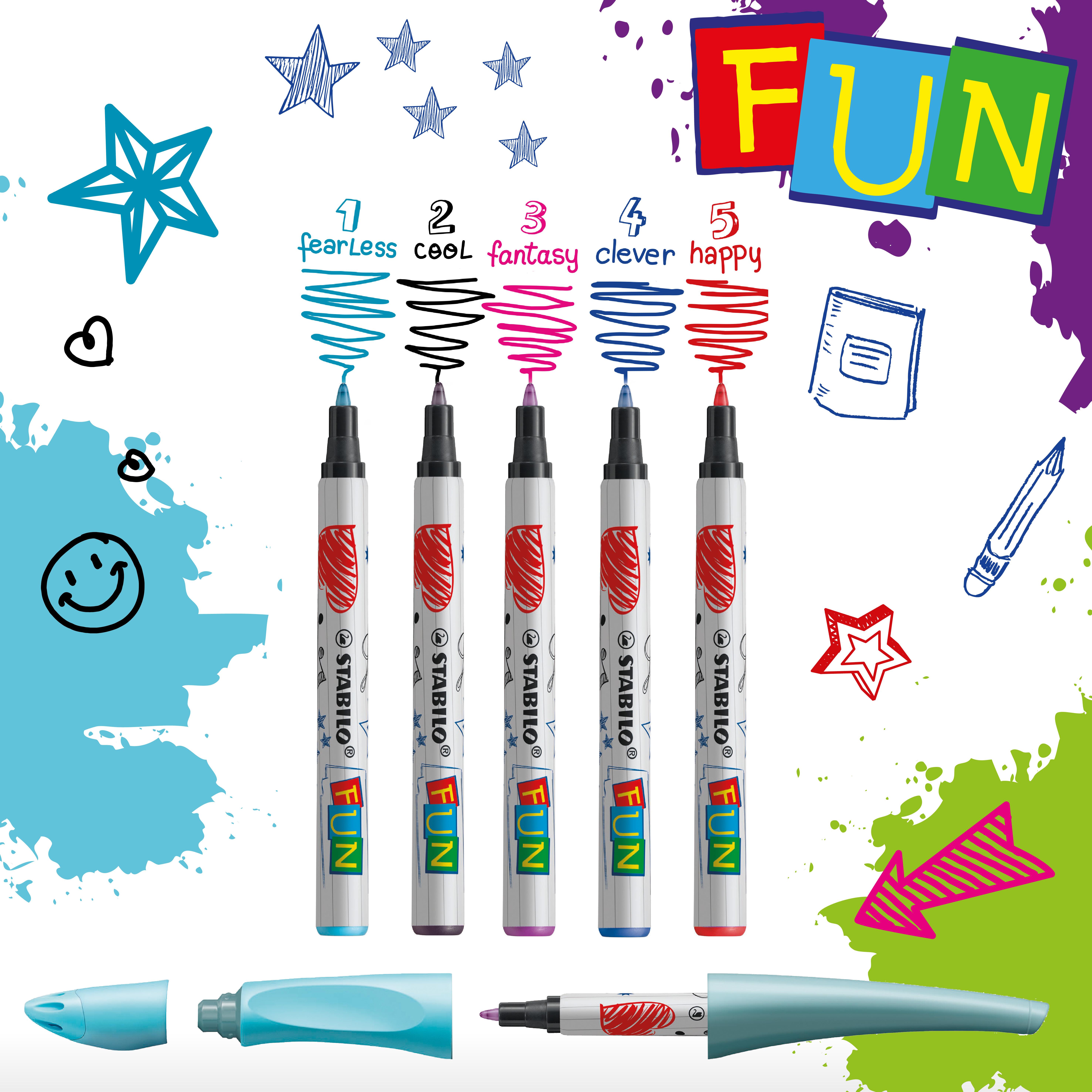 STABILO FUN Refills with Stickers Black Ink, Blister of 3 Amazon.co