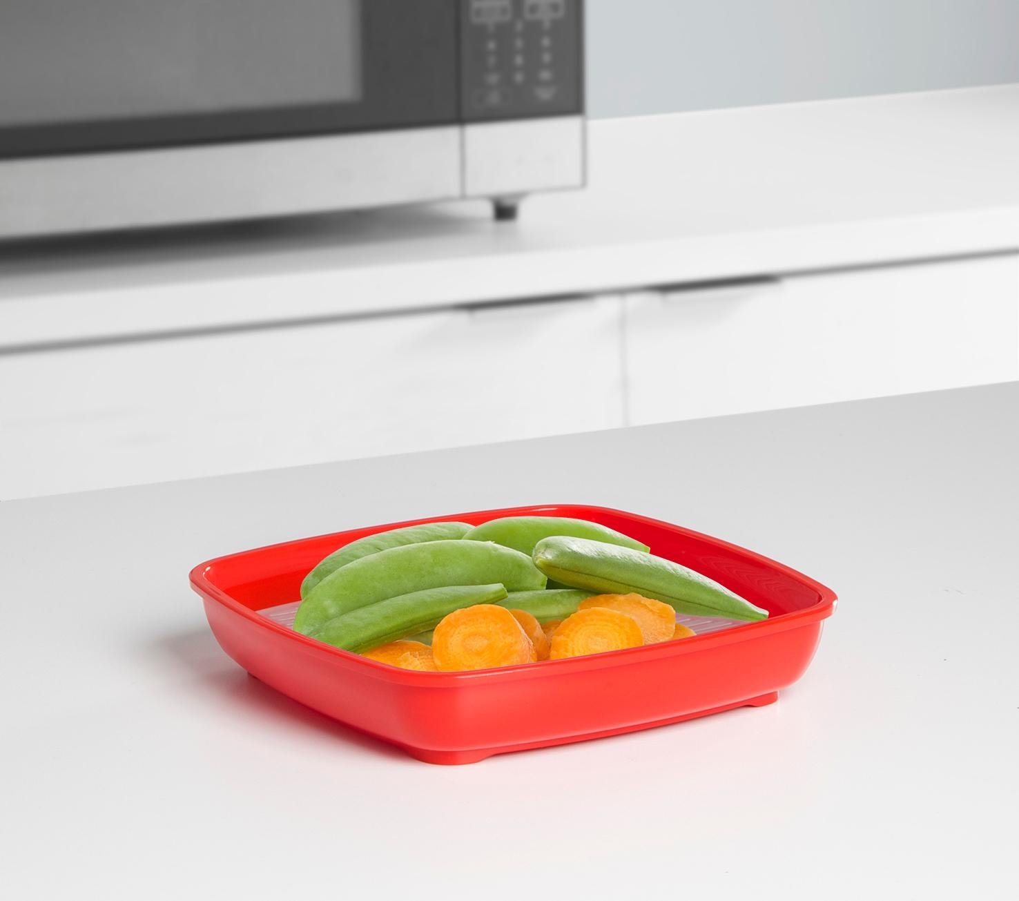 Sistema Microwave Plate with Removable Steaming Tray, Red/Clear, 440 ml