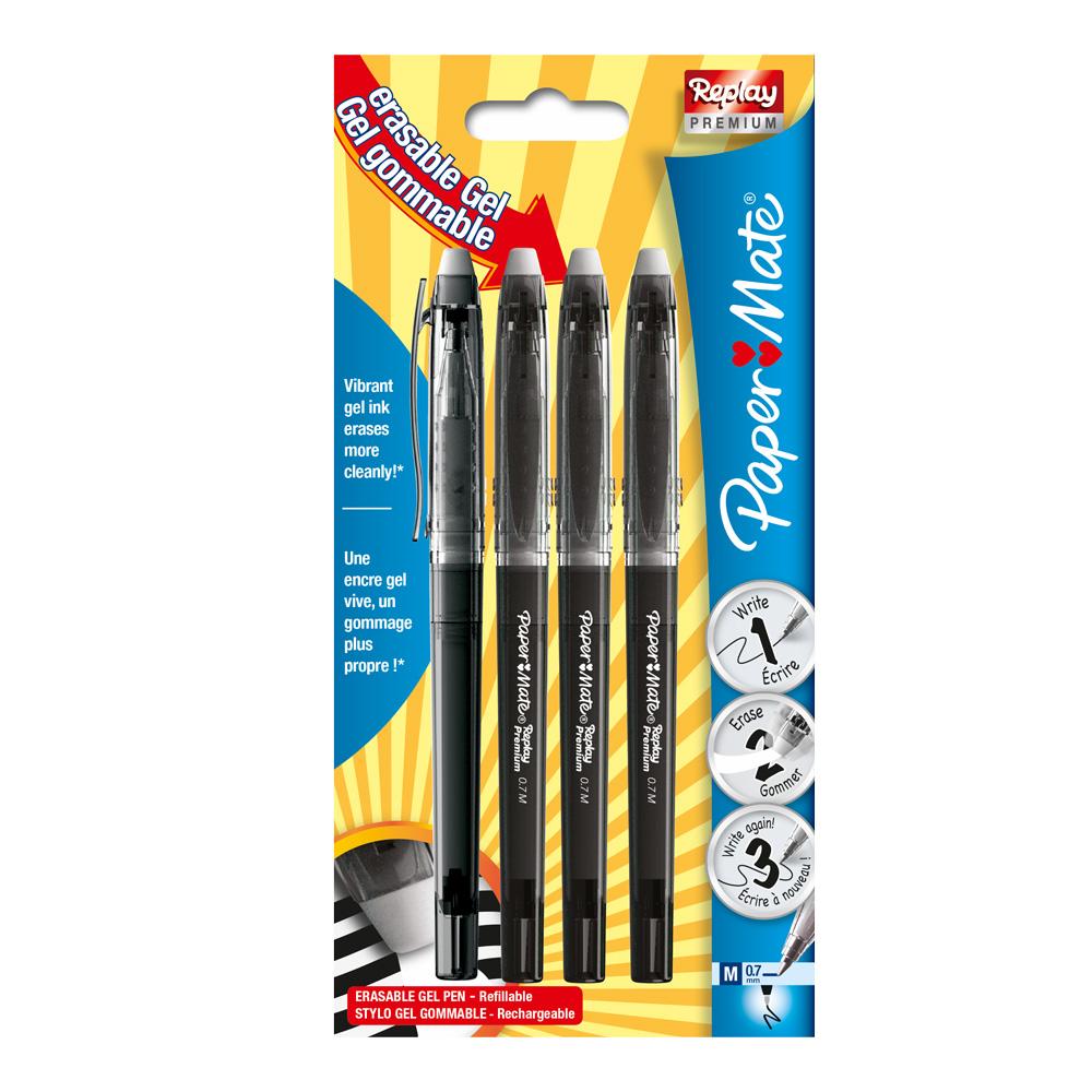 Paper Mate Replay Premium Erasable Gel Pen, Medium 0.7 mm Tip, Black