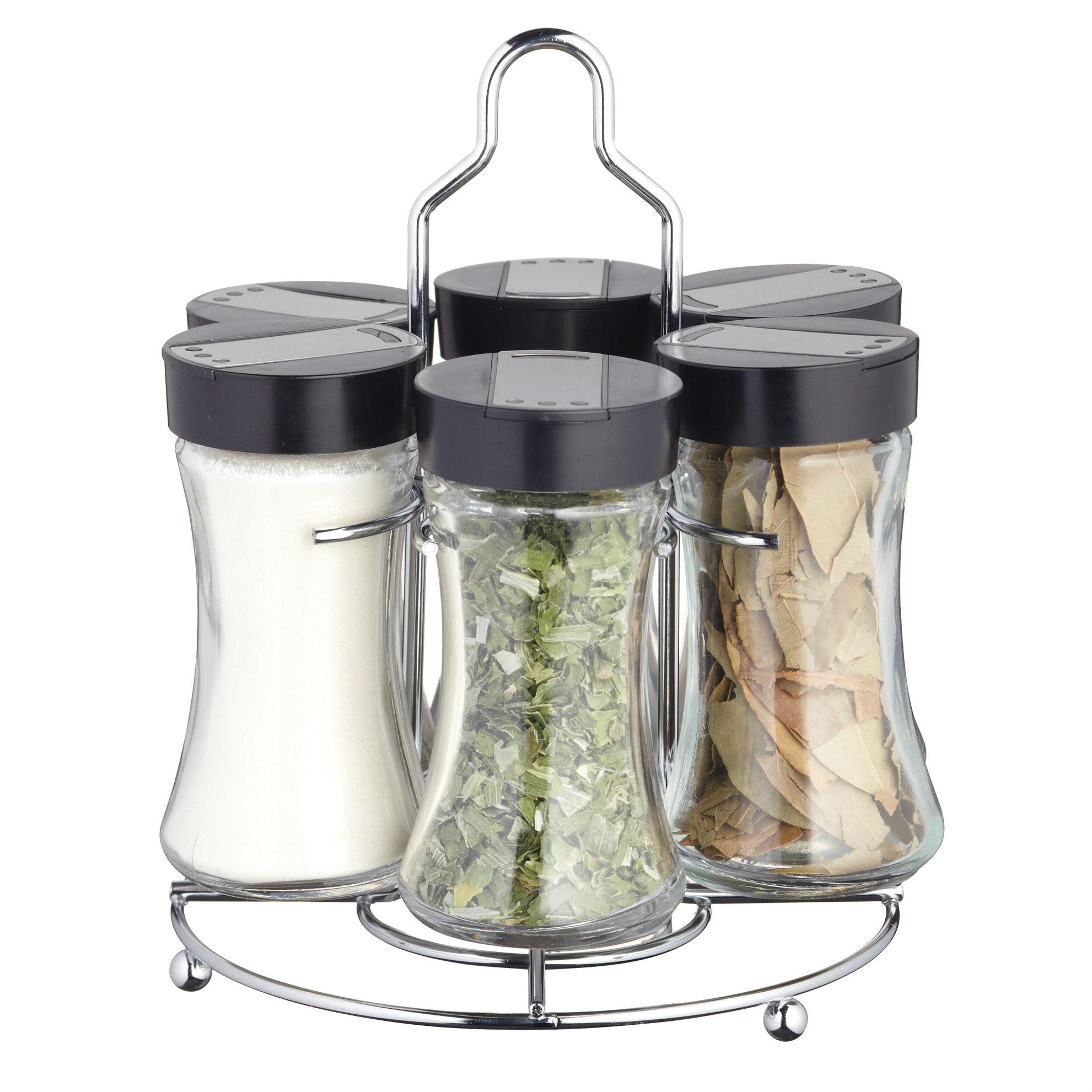 KitchenCraft MasterClass 6Jar Chrome Spice Rack with Herbs and Spices