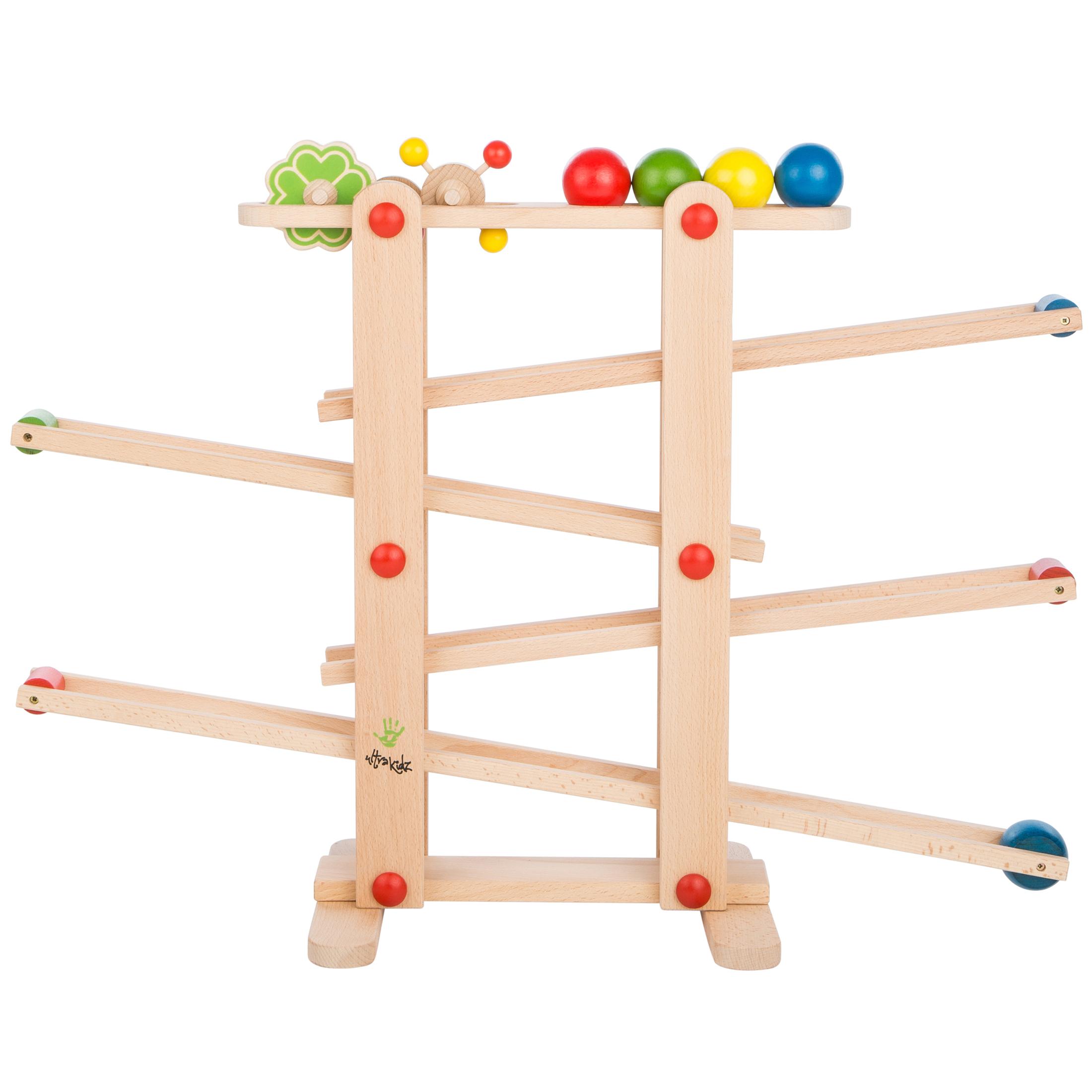 Ultrakidz Natural Wood Ball Run Schwubs with 4 balls and rolling toys