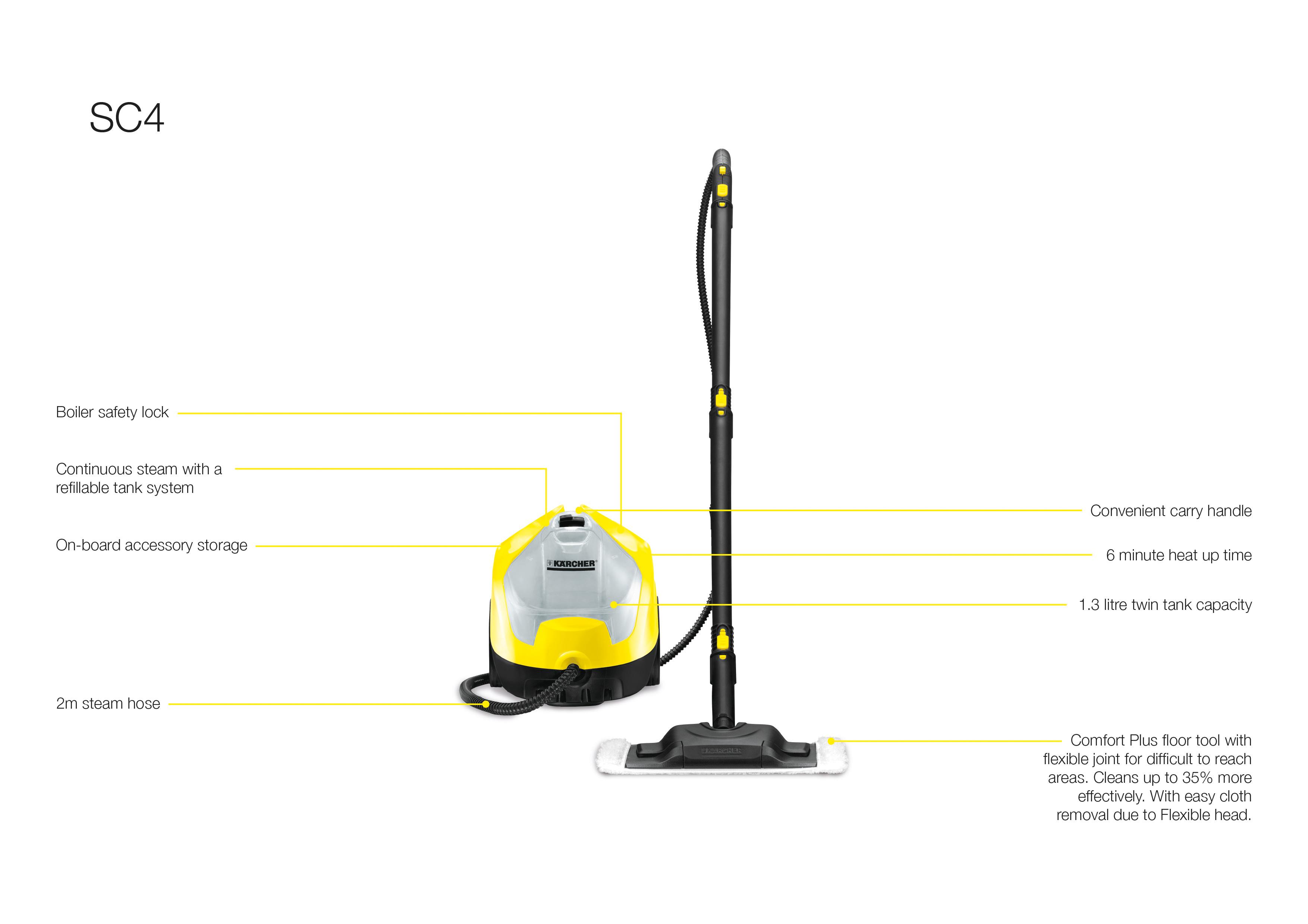 Karcher SC4 Continuous Steam Cleaner, 3.5 Bar - Yellow/Black/Grey ...