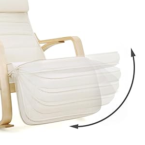 SONGMICS Schaukelstuhl, mit Armlehnen aus Birkenholz, Schaukelsessel, 5