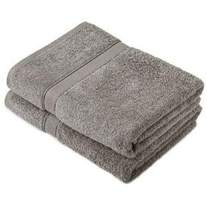 Pinzon by Amazon Handtuchset aus Baumwolle, Grau, 2 Badetücher, 600g/m²