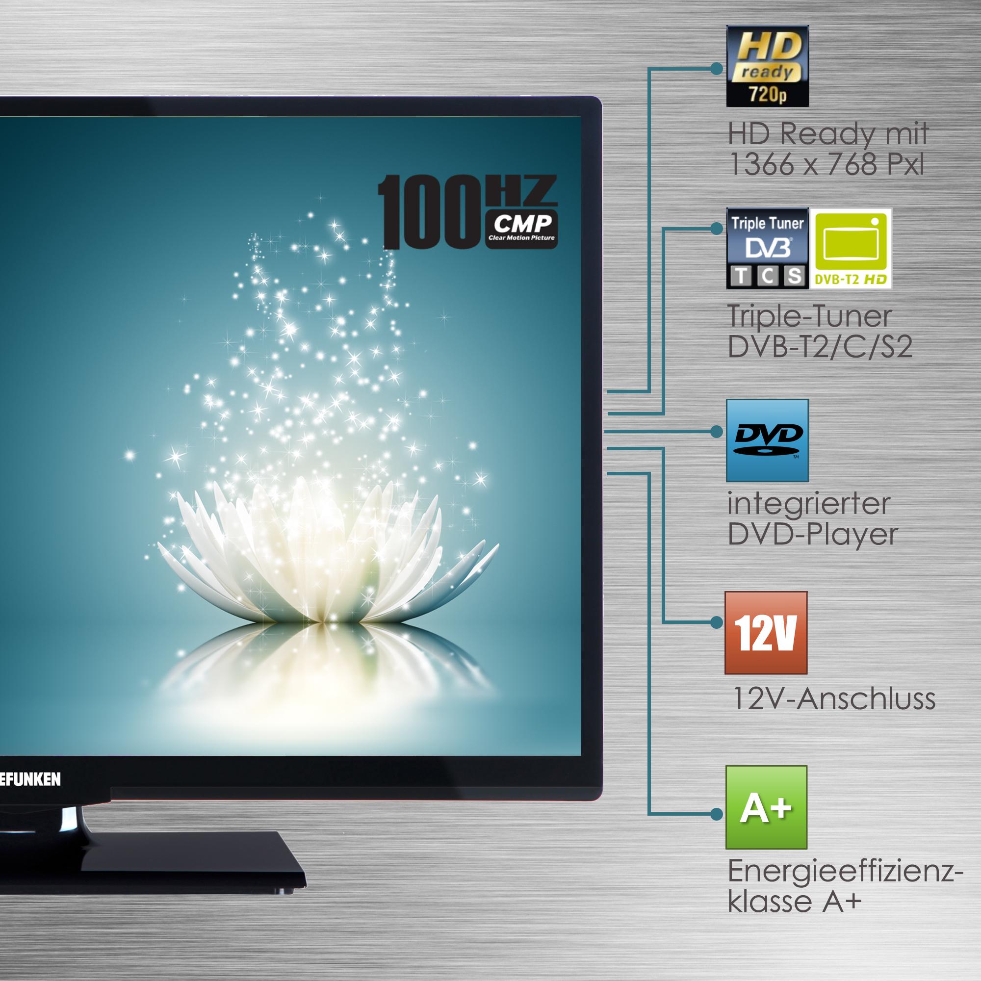 Telefunken XH24A101VD 61 cm (24 Zoll) Fernseher (HD Ready, Triple Tuner, DVDPlayer, 12V