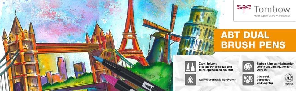 Tombow ABT Dual Brush Pen für Hand Lettering, Manga, Motivstempeln, Skizzieren, Comiczeichnen,u.v.m.