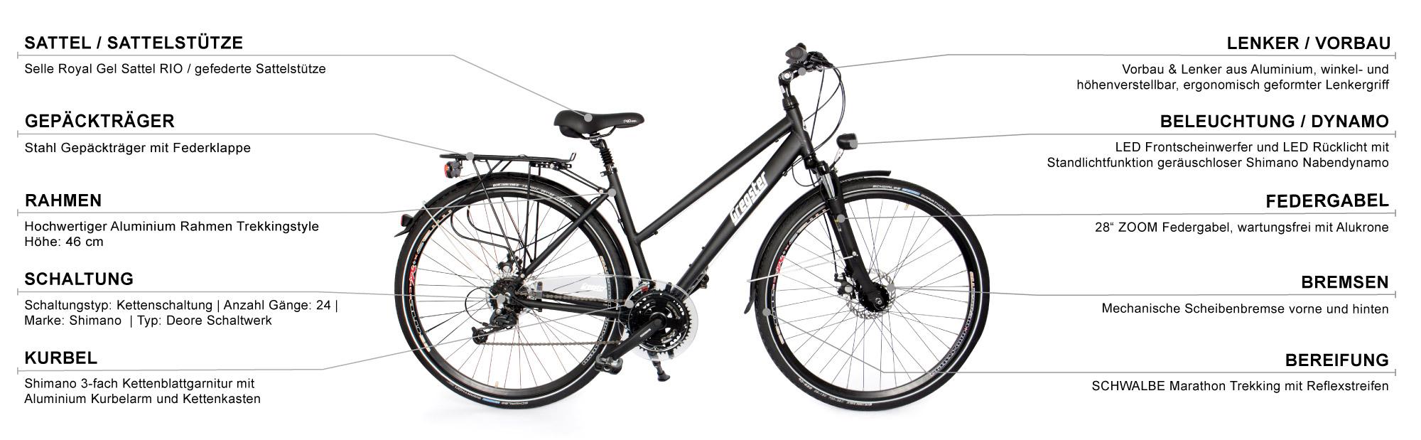 gregster aluminium trekking-bike fahrrad stvzo schwarz 28 zoll gr-6695
