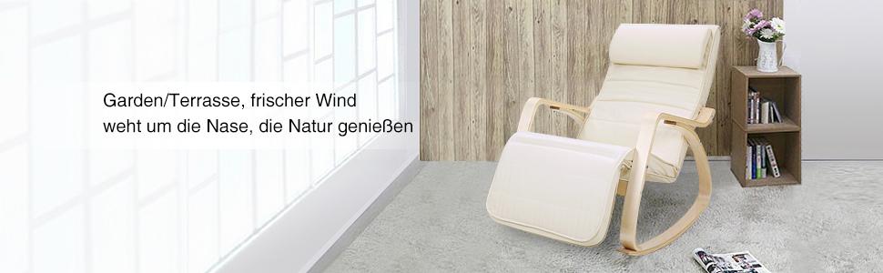 SONGMICS Schaukelstuhl, mit Armlehnen aus Birkenholz, Schaukelsessel, 5