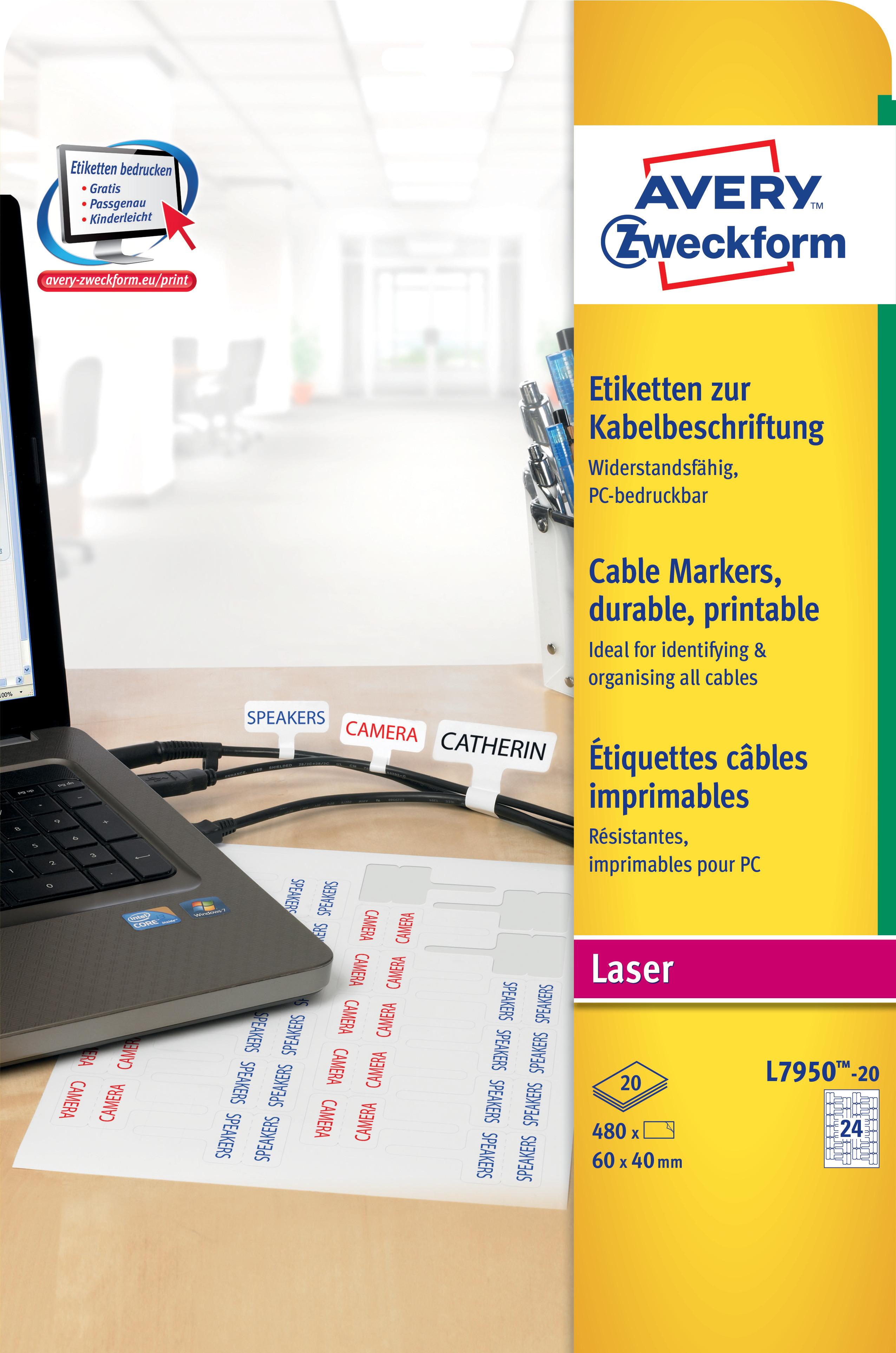 Avery Zweckform J895010 Etiketten zur Kabelbeschriftung (A4, 240 Stück