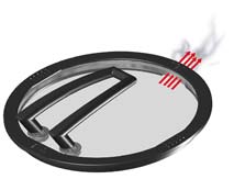 Der Dampf entweicht nur an der markierten Stelle