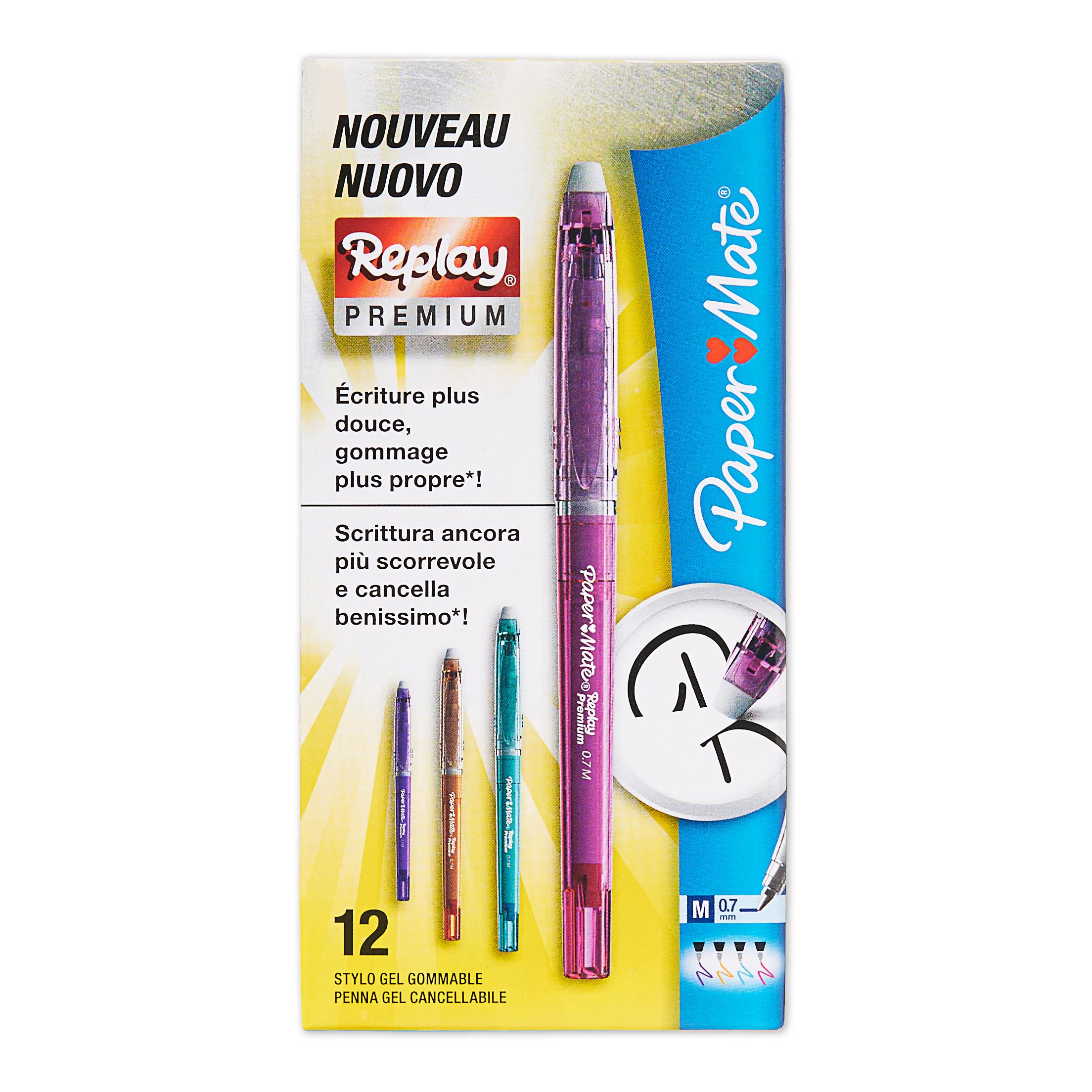 Paper Mate Replay Premium, stylo gel effaçable, pointe moyenne 0,7 mm