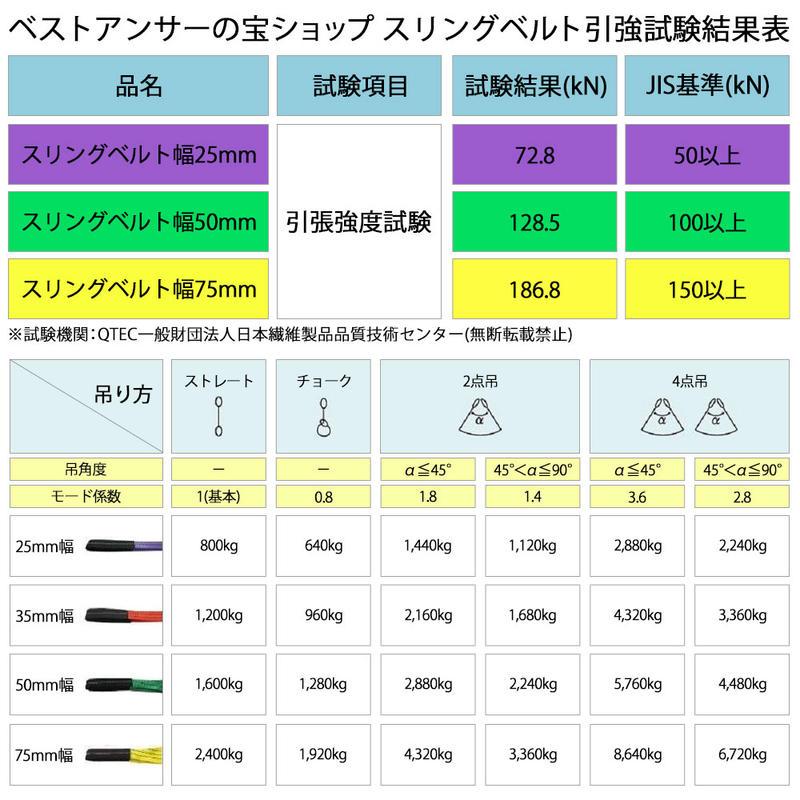 Amazon スリングベルト使用荷重1600kg ベルト幅50mm 長さ5m高品質よろこび価格 ベルトスリング