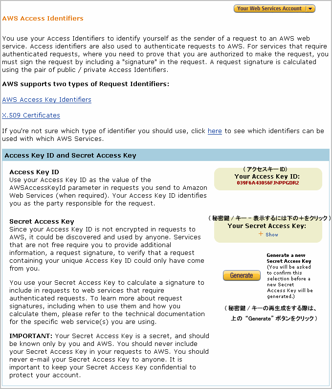 AWS Access Identifiers Page