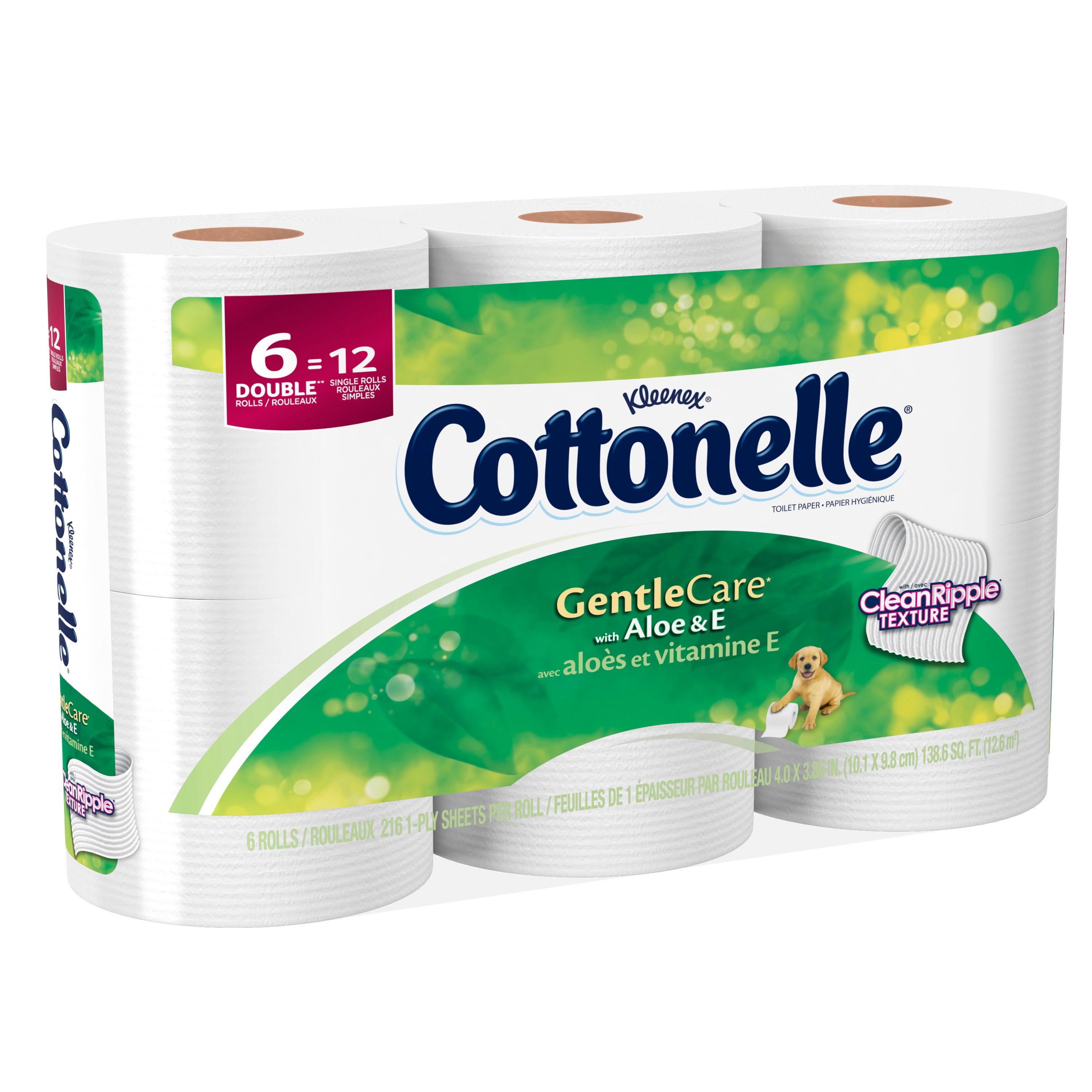 Cottonelle Gentle Care Toilet Paper with Aloe & E, Double Roll, 6 count