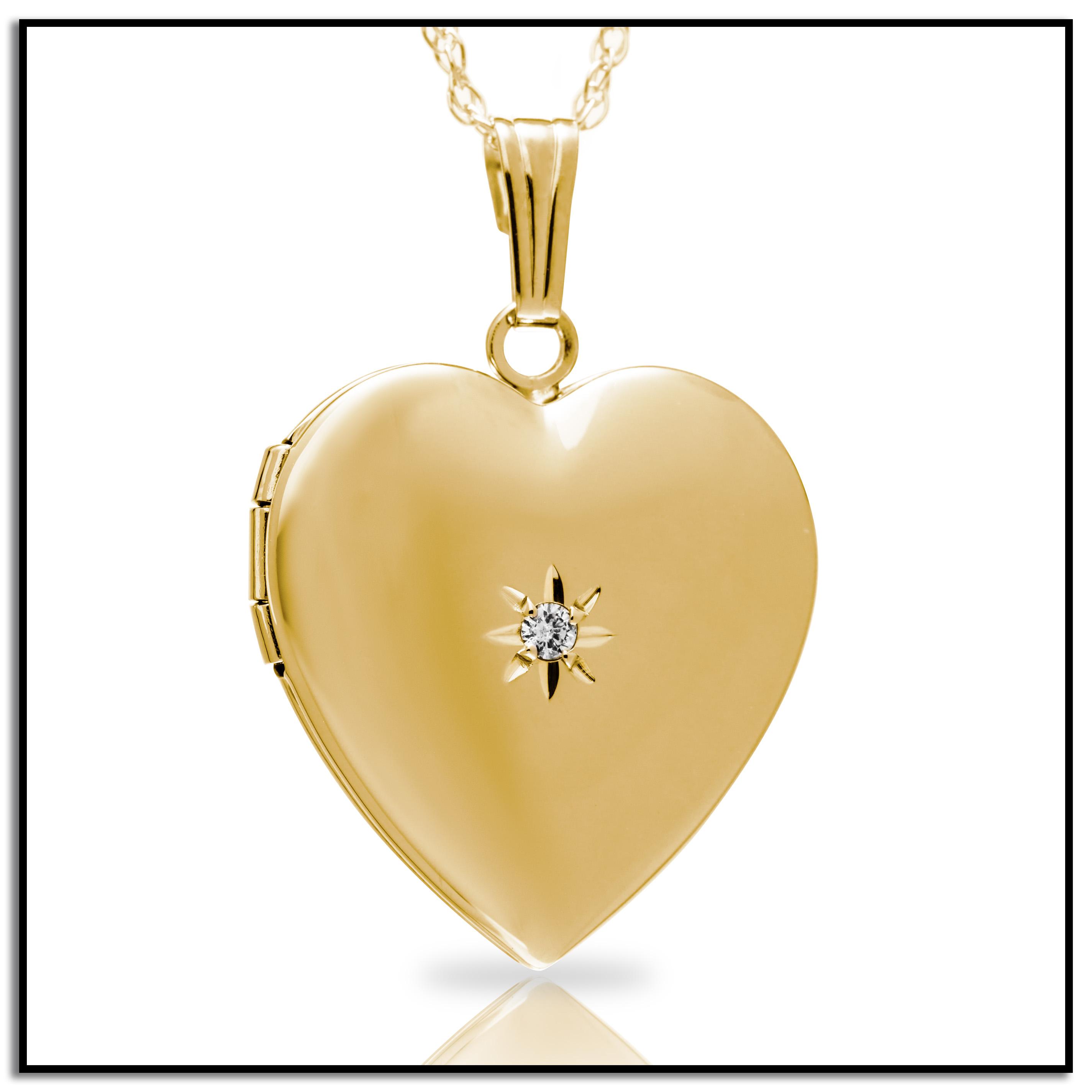 14k Yellow Gold Heart Locket Necklace with DiamondAccent, 18" Amazon