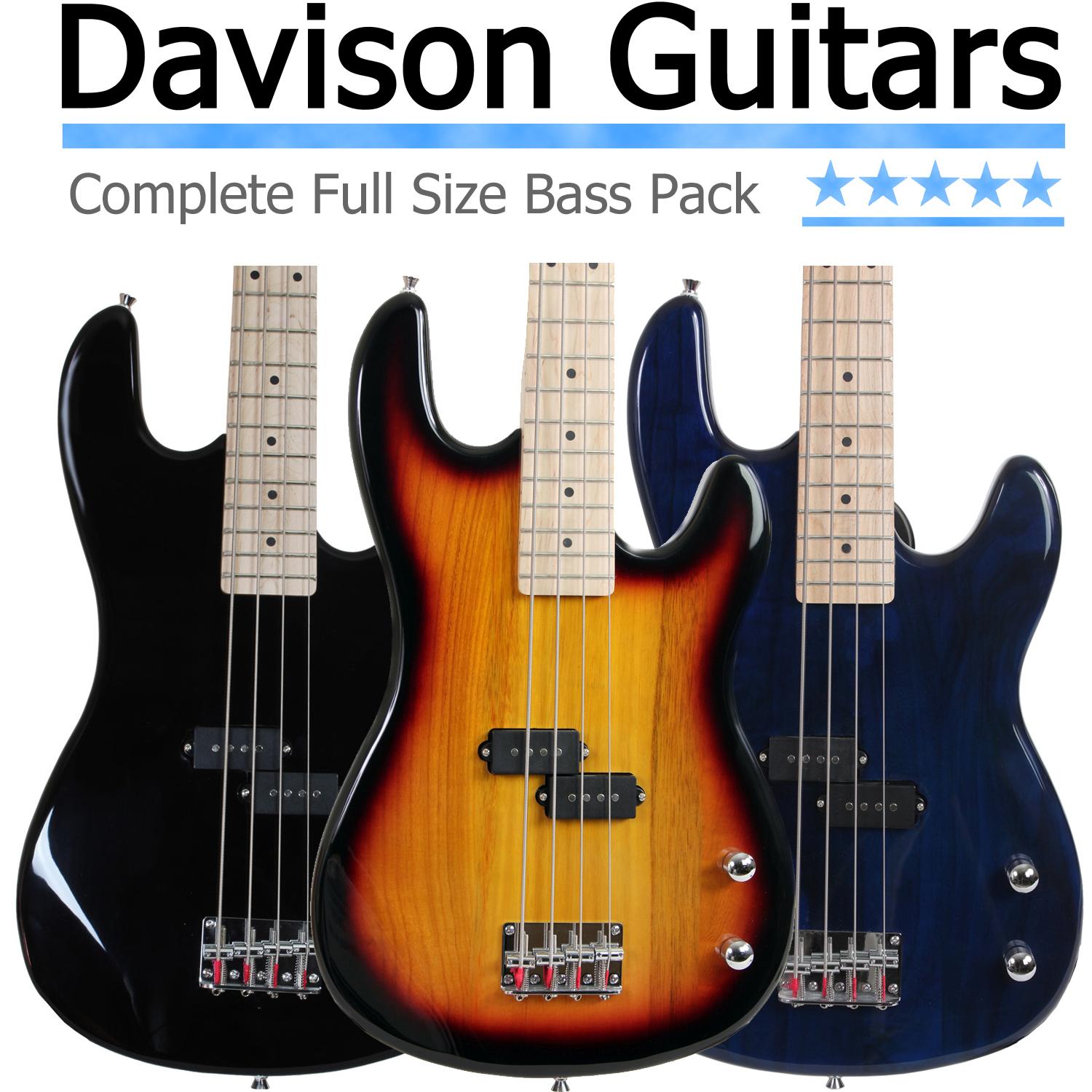 Davison Guitars BASS235 BK PKG Full Size Electric Bass Guitar Starter