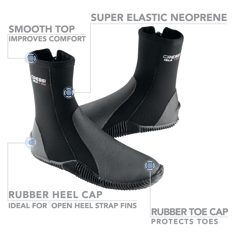 Cressi ISLA, Elastic Neoprene Tall Boot with Sole for Scuba Diving