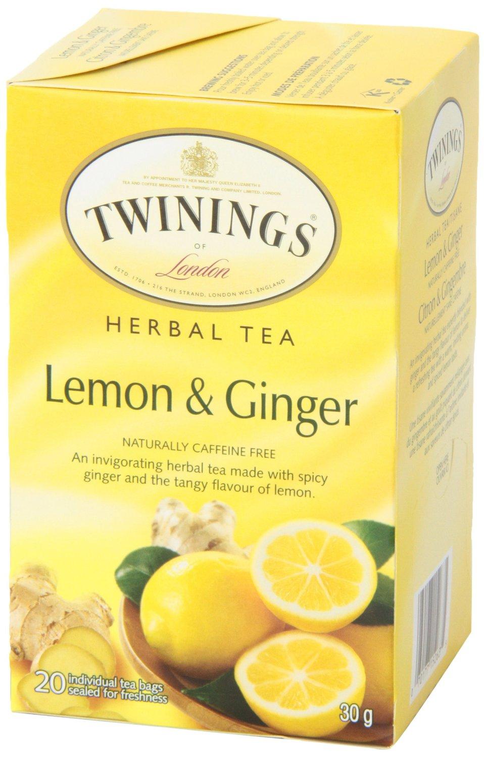 Twinings of London Herbal Lemon and Ginger Tea Bags, 20 Count (Pack of