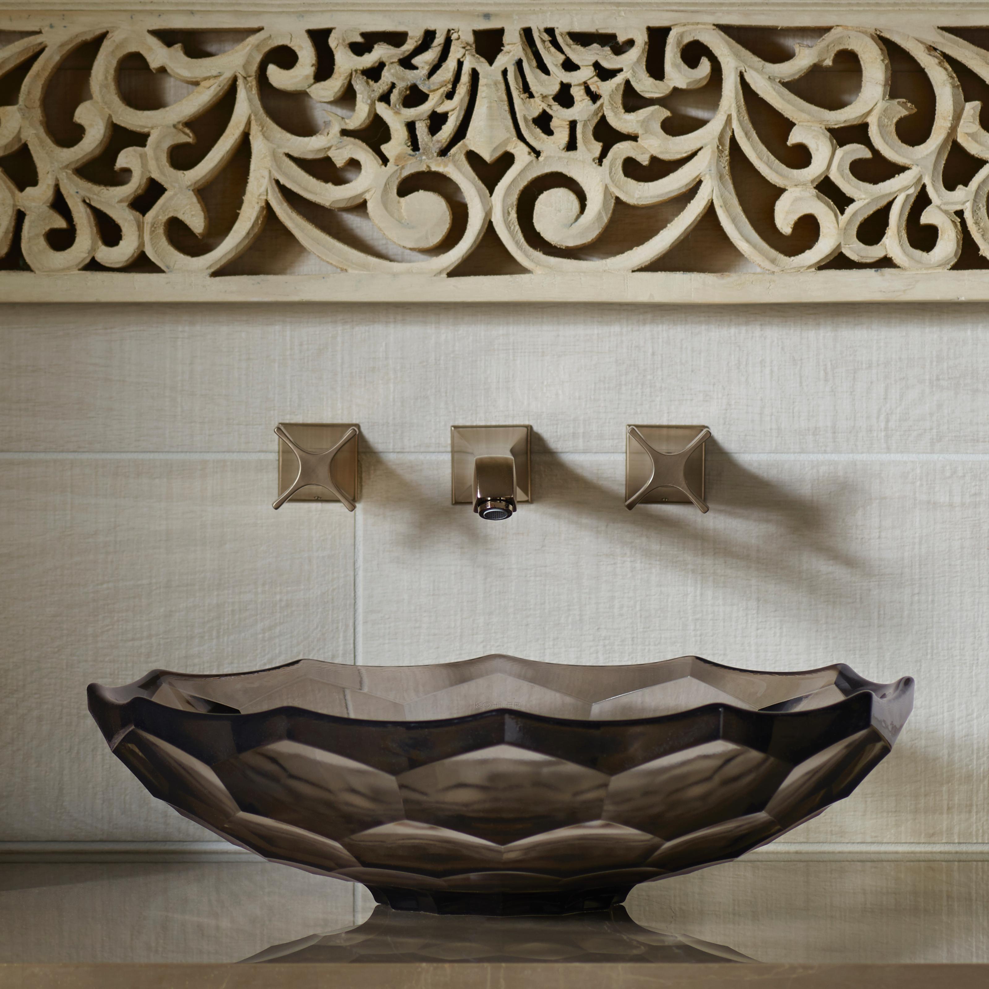 KOHLER K2373B11 Briolette Vessel Faceted Glass Bathroom Sink, Ice