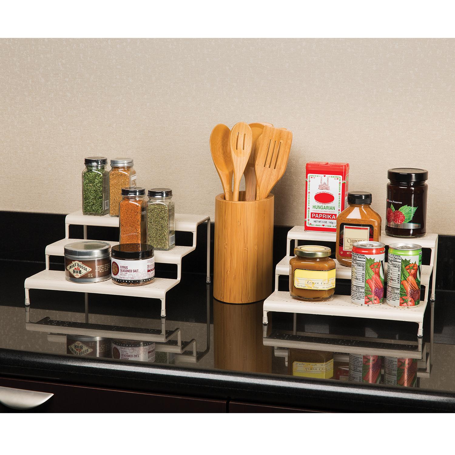 Seville Classics 3Tier Expandable Spice Rack Step Shelf Organizer