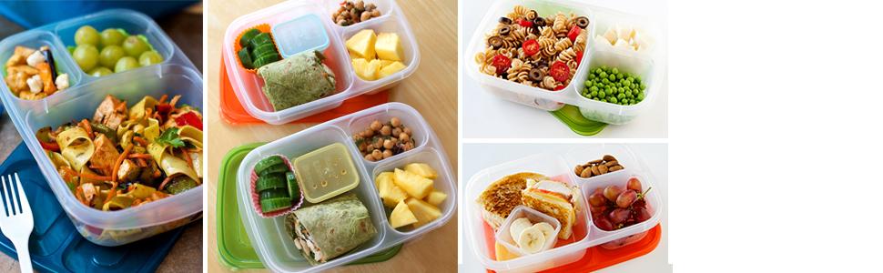 EasyLunchboxes 3-Compartment Bento Lunch Box Containers, Set of 4 ...