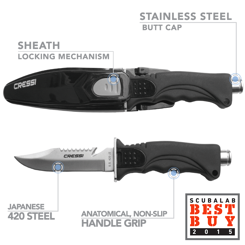Cressi Skorpion, Medium Sized Knife with Stainless Steel Blade for