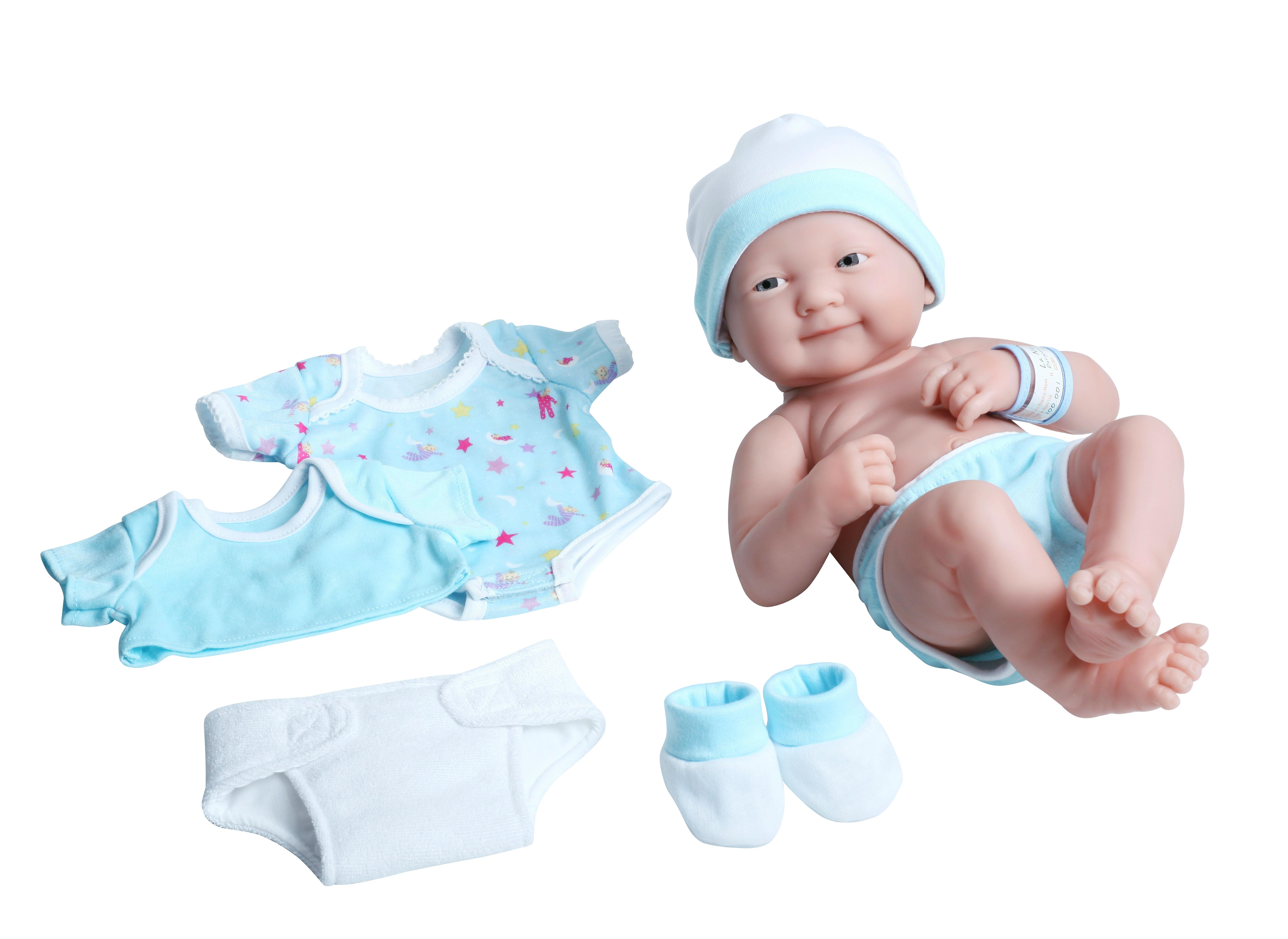 La Newborn Nursery 8 Piece Layette Baby Doll Gift Set, featuring 14" LifeLike Smiling Newborn