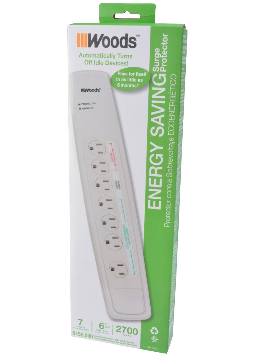 Woods 041704 6Outlet Electronics EnergySaving Surge Protectors, 3