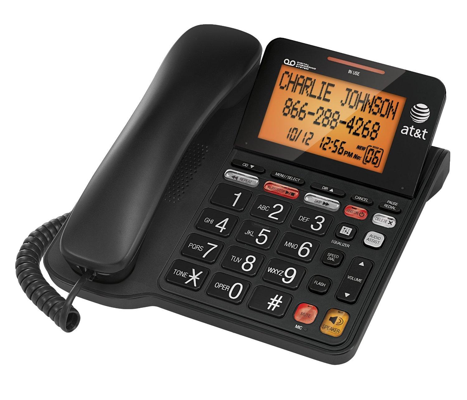 AT&T Corded Phone with 25 min Digital Answering Machine, Backlit Tilt
