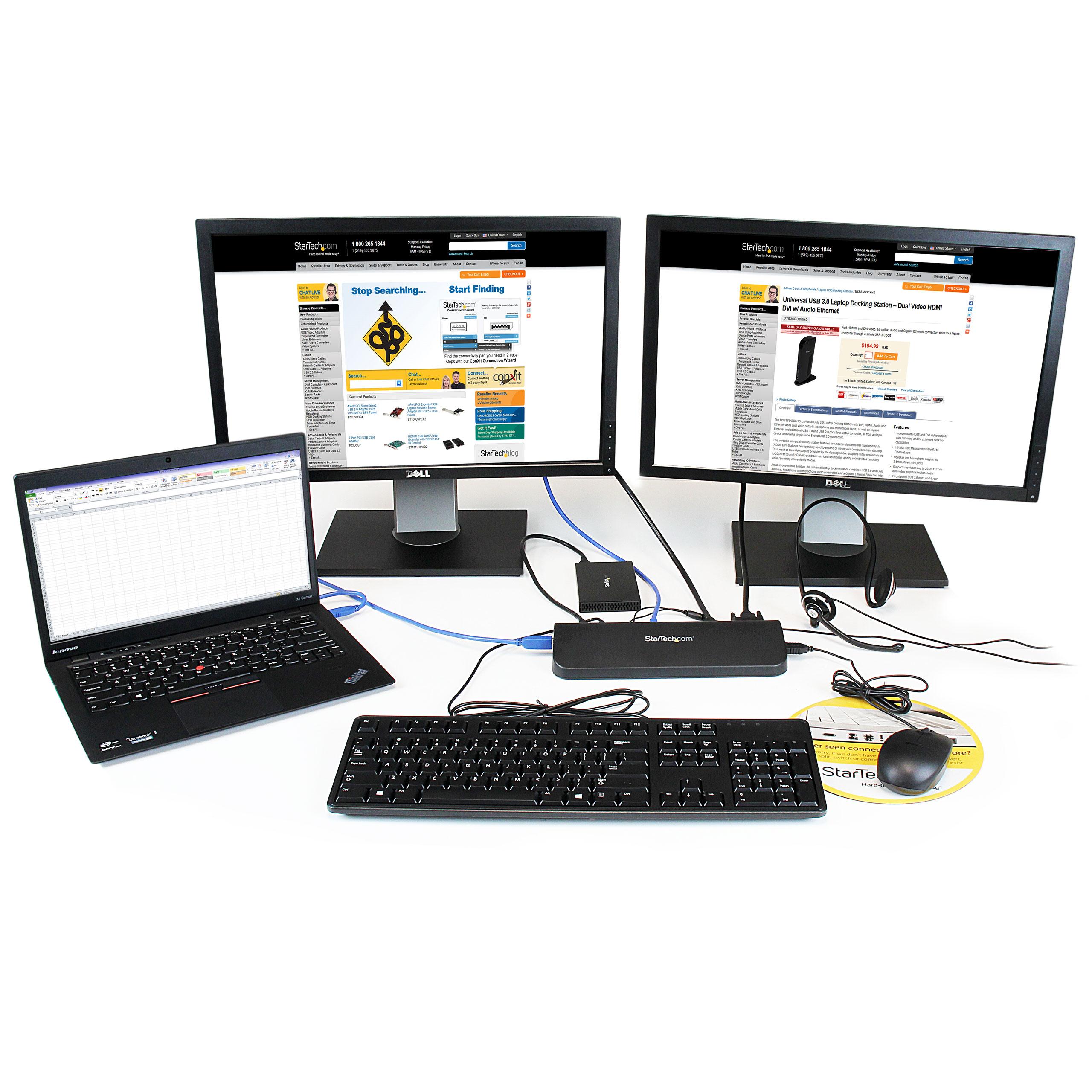 USB 3.0 Docking Station Dual Monitor HDMI/DVI/VGA