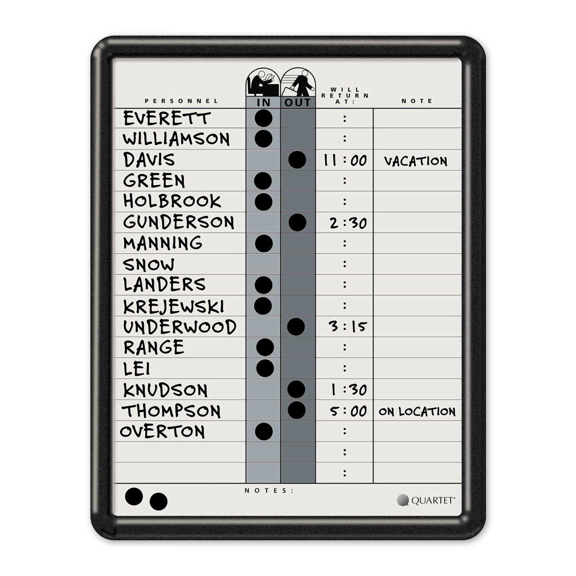 Quartet DuraMax Porcelain In/Out Personnel Board System, 18 Names, 11 x