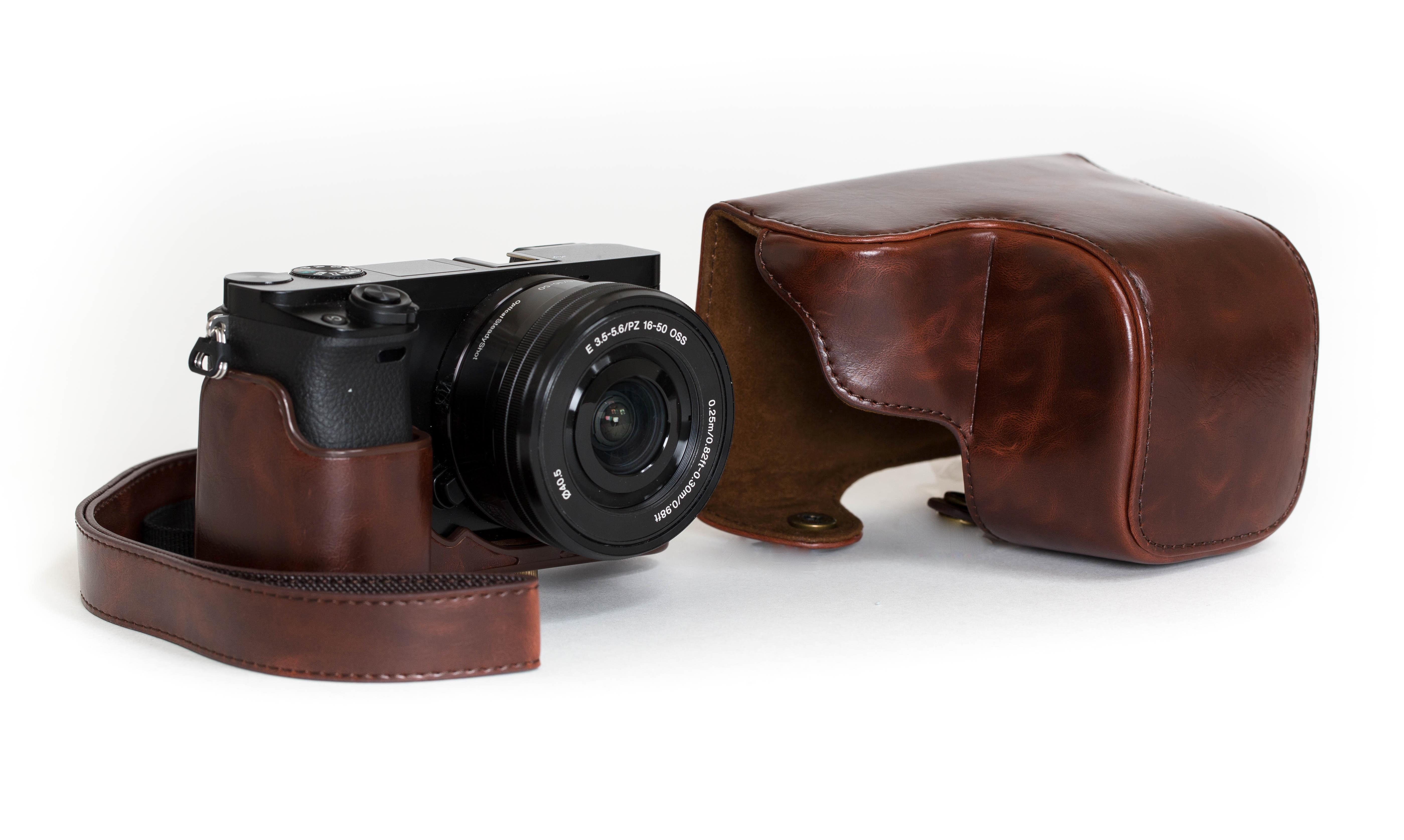 MegaGear "Ever Ready" Leather Camera Case Easy to Install, Tripod and
