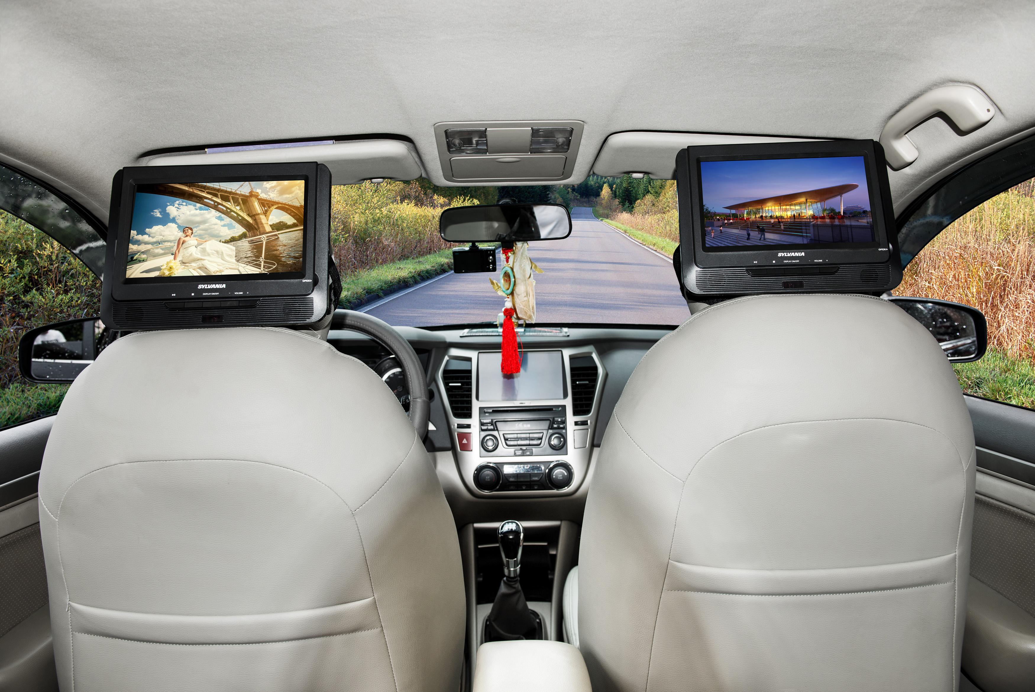 Sylvania SDVD9805B 9Inch Dual/Twin, Screen DVD Player, play the same or different movies, plus