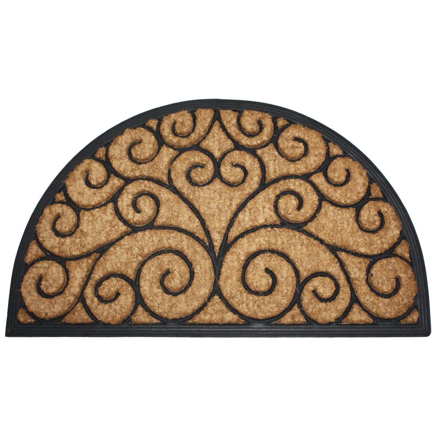 J & M Home Fashions Orleans Half Round Natural Coir and Rubber Doormat