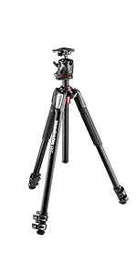 Manfrotto Trípode de Aluminio de 3 Secciones con Cabeza de 3 Vías, Kit de Accesorios de Fotografía Profesional, Trípode de Cámara con Cabezal