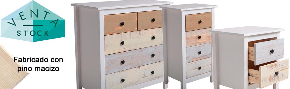 VS Venta-stock Comoda de Noche de 5 cajones en Blanco y cajones